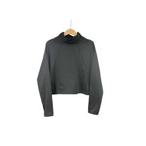 ATHLETA Whistler Mock Neck Top Womens Large Black Long Sleeve Cropped Shirt